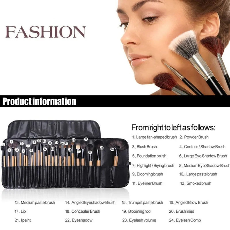 24-Piece Professional Makeup Brush Set – Foundation, Eyeshadow & Eyebrow Brushes