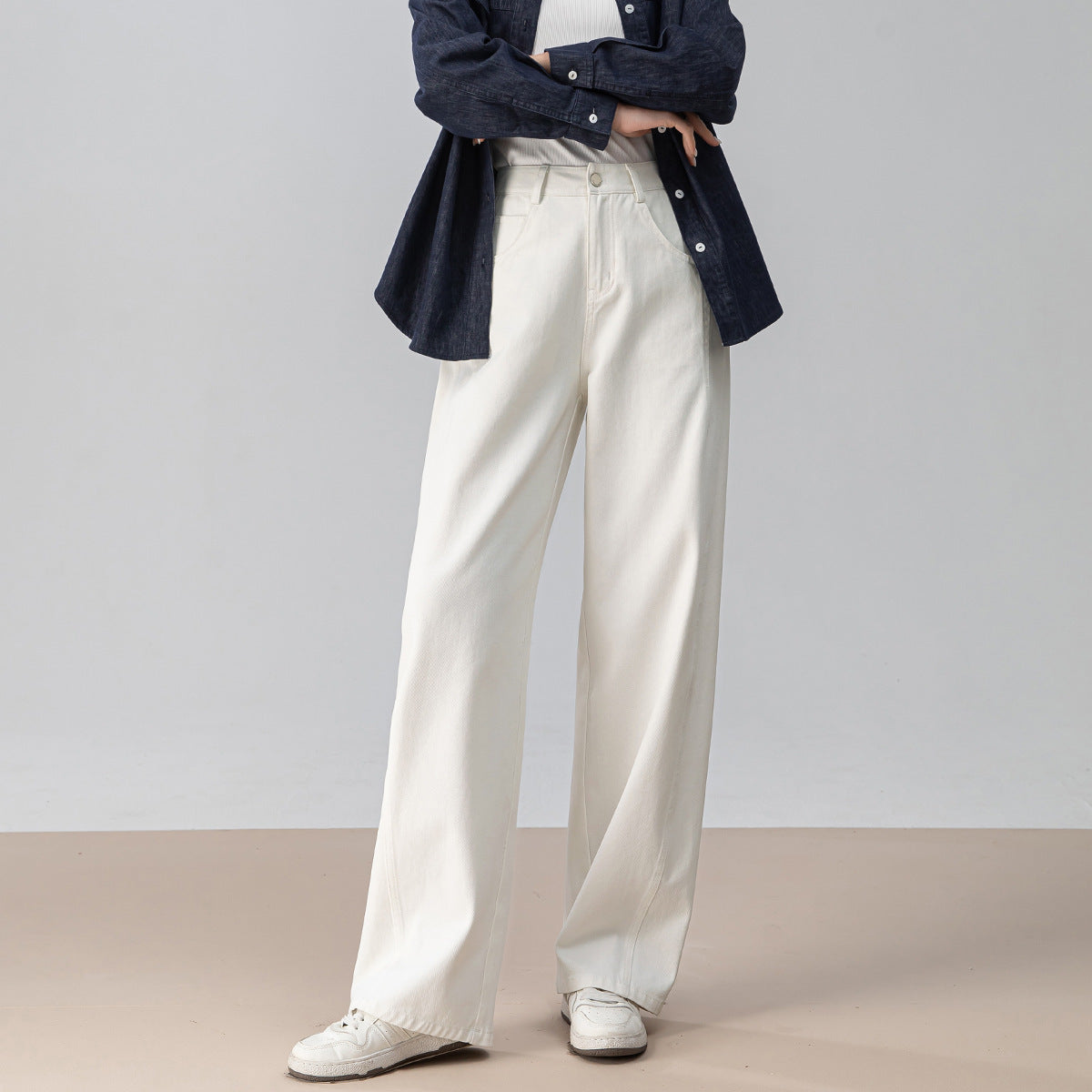 High-Waisted Wide-Leg Pants – Curved Seam Trousers for Women, Autumn Fashion