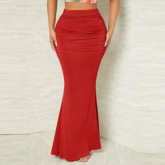 Women's Solid Color Bodycon Mermaid Hem Dress, Ruched Tailored Pencil Dress With Elegant Draping