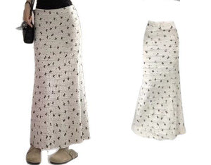 “Women’s White Bow Floral Fishtail Midi Skirt – Elegant Mermaid Style”
