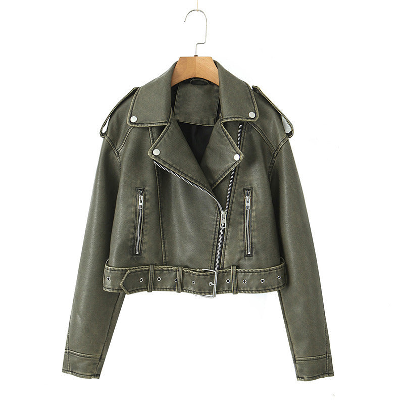 Women’s Retro Leather Jacket – Versatile Spring/Autumn Faux Leather Moto Coat