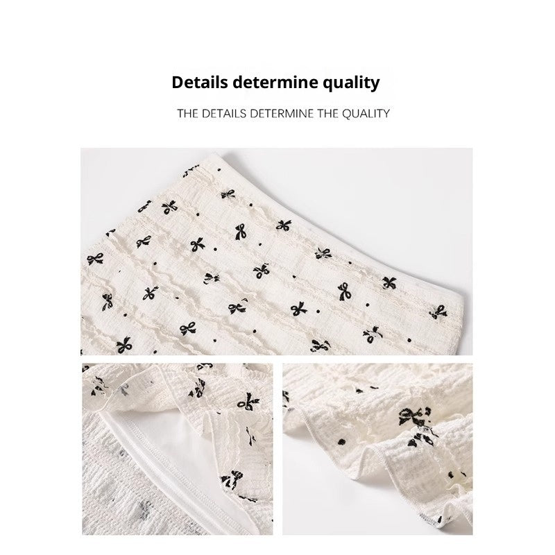 “Women’s White Bow Floral Fishtail Midi Skirt – Elegant Mermaid Style”