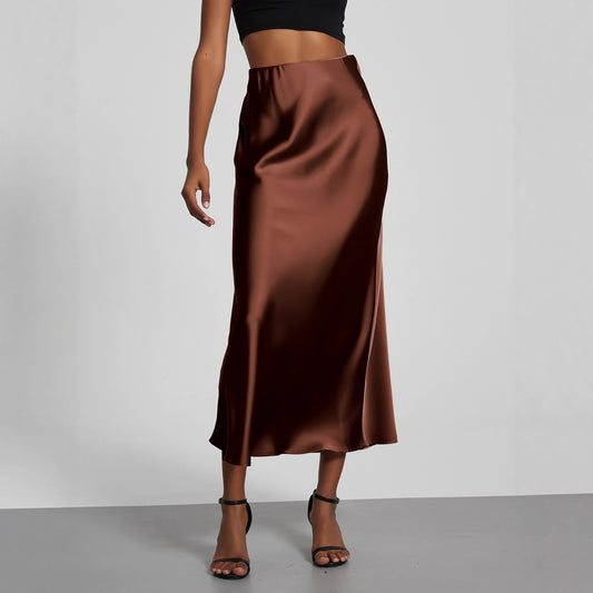 European And American Style Elegant Texture Satin Slimming Straight Mid-length Skirt