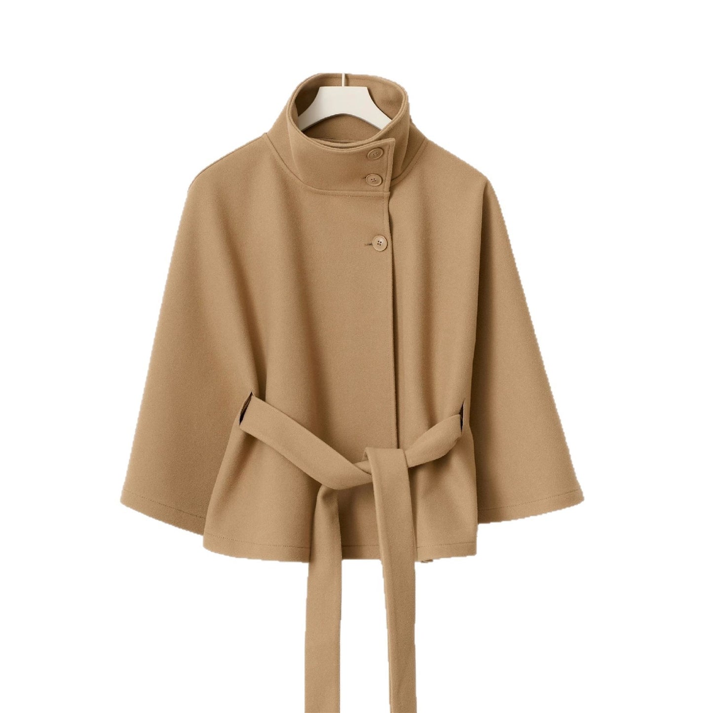 Stand Collar Trench Coat for Women – Solid Color Elegant Long Overcoat