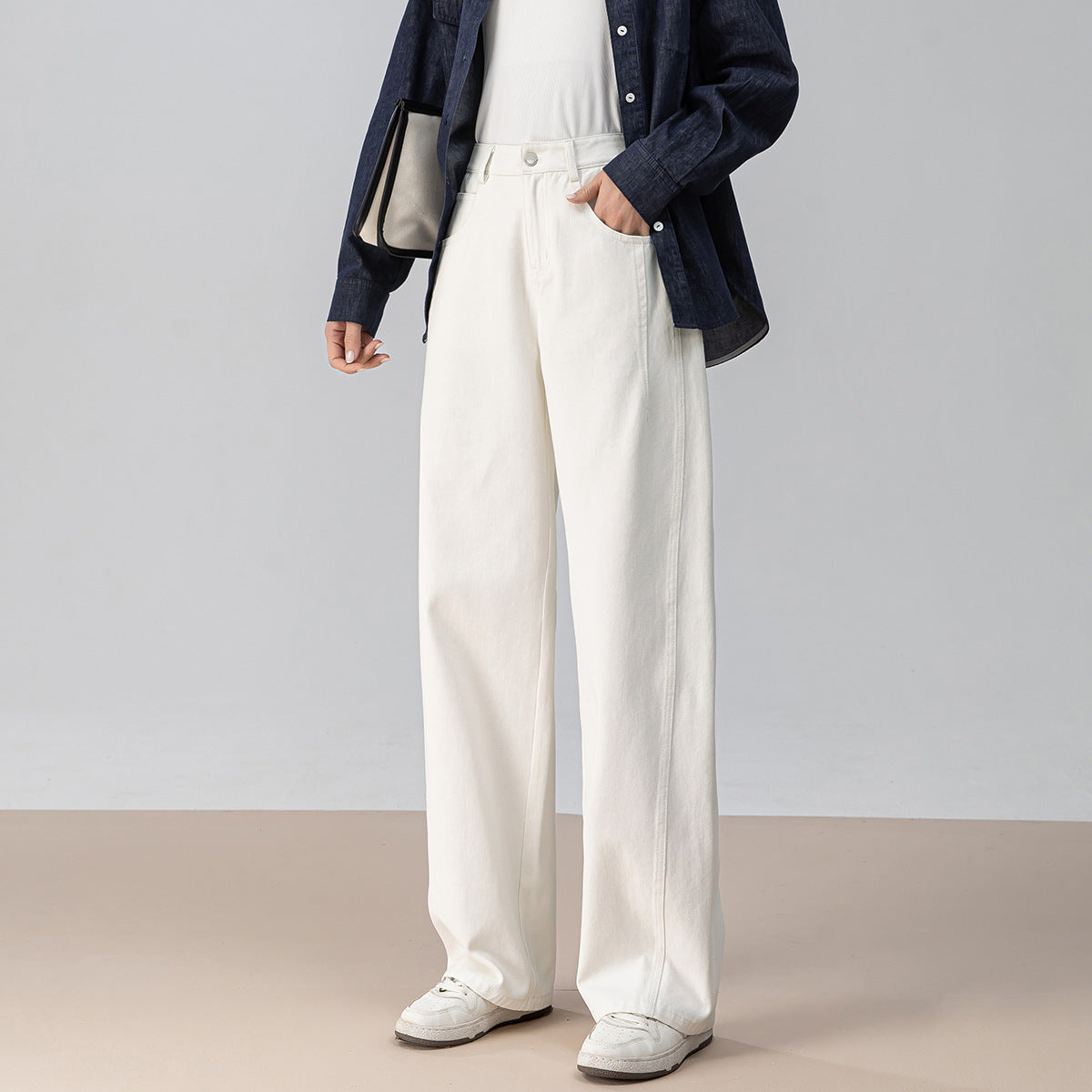 High-Waisted Wide-Leg Pants – Curved Seam Trousers for Women, Autumn Fashion