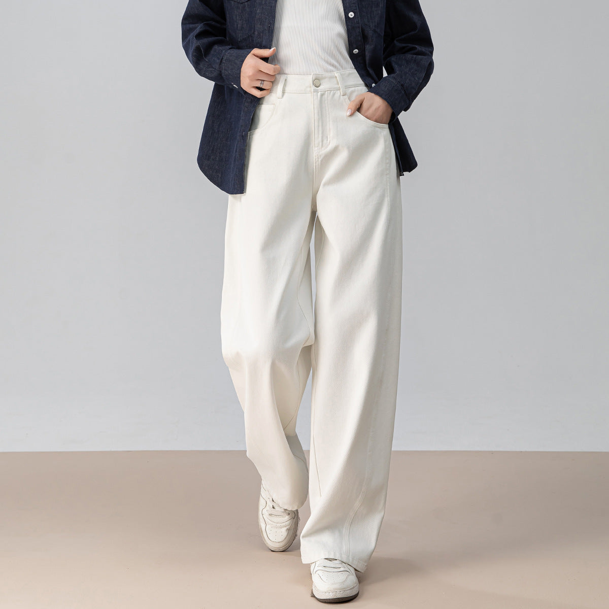 High-Waisted Wide-Leg Pants – Curved Seam Trousers for Women, Autumn Fashion